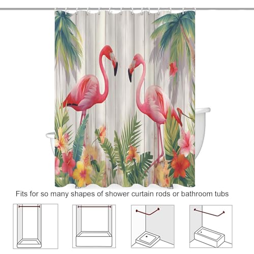 Rideau de douche flamant rose fleurs tropicales en polyester - 8