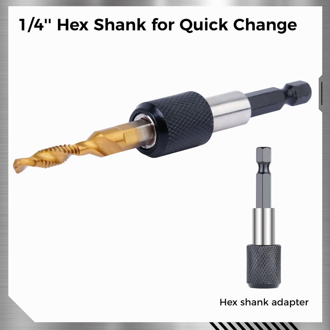 13-Piece SAE/Metric Drill Tap Set, Includes Quick Change Hex Shank Adapter, Titanium Steel Tapping & Drilling Tools