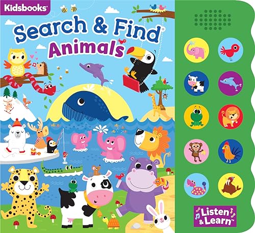 Image of Search & Find Animals – Interactive Sound Book with 10 Buttons | Toddler Learning Board Book | Early Childhood Development & Fine Motor Skills | Seek and Find Activity Book for Boys & Girls