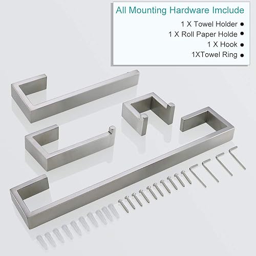 Miniatura 6 de TNOMS Juego de 4 piezas de accesorios de baño de 16.5 pulgadas, juego de toallero cepillado montado en la pared, acero inoxidable SUS304. Q8BR-15.7