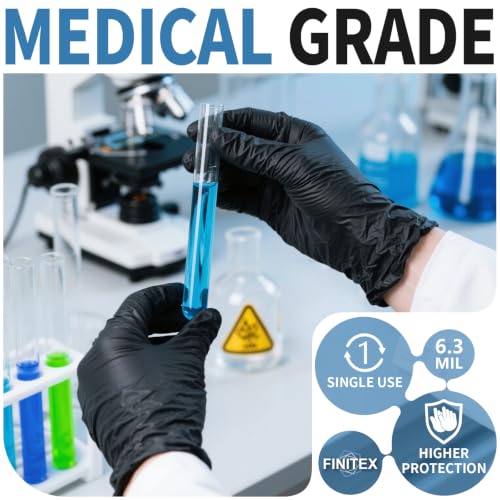 Image of FINITEX Black Nitrile Disposable Medical Exam Gloves 6.3mil Food Cleaning