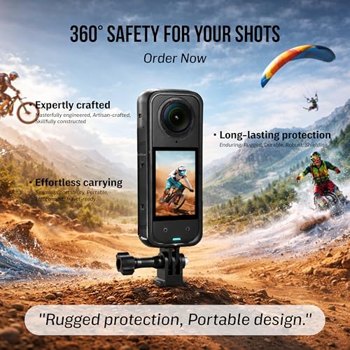 Image of Arcnet 4-in-1 Accessories Kit for Insta360 X4 - Includes Utility Protective Cage Frame, Silicone Case, Lens Guard Cover, 2-Pack Screen Protectors & Cleaning Swabs