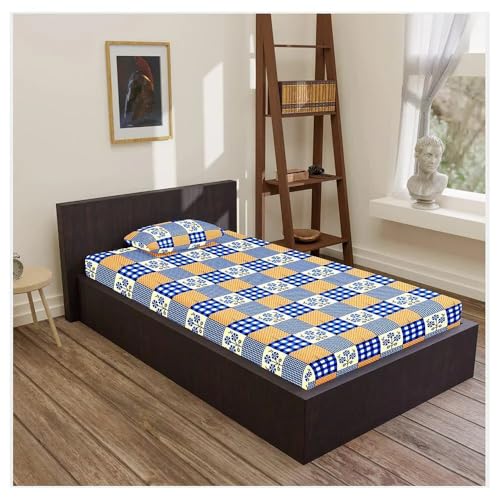 Image of CAPSICUM Glaze Cotton 95 GSM Single Bedsheet Set with 1 Pillow Cover - D4057 Portion Blue Floral Design for a Stylish Bedroom Makeover