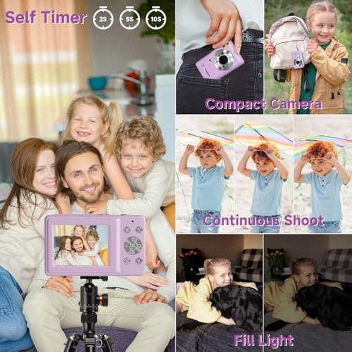 Image of Digital Camera, 44MP Compact Camera, FHD 1080P Point and Shoot Digital Cameras with 16X Zoom, Face Detect, Smile Capture, Anti Shake, for Boys Girls Teens Gifts (Purple)