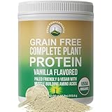 Organic Paleo Grain Free Plant Based Raw Vegan Protein Powder. Amazing Amino Acid Profile and Less Than 1g of Sugar. with Hemp and Pea Protein Vanilla Flavored
