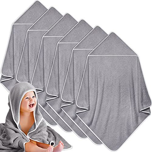 Image of Chumia 6 Pack Baby Bath Towel Coral Fleece Soft Absorbent Newborn Hooded Towel for Kid 30 x 30 Inch Toddler Bath Blanket for Babies Infant Shower Gift(Gray)