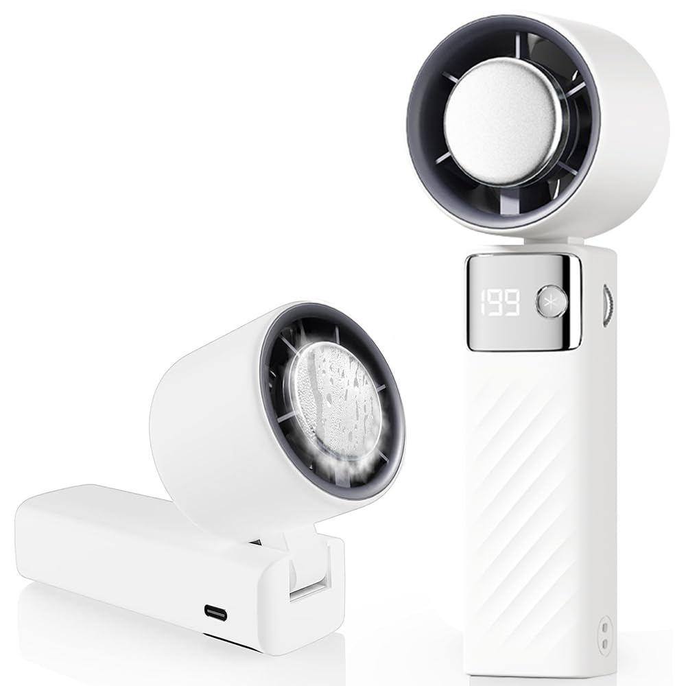 CATGIFF Ventilador de Mano Recargable, Mini Ventilador Portatil 5000mAh, Hand Fan Silencioso Potente Turbo (1-199 Velocidad), Ventiladores Aire Frio para Viajes, Exterior, Camping, Oficina Blanco