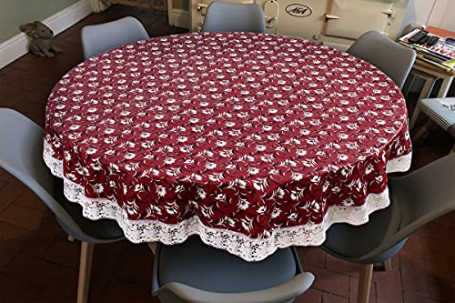 Image of The Furnishing Tree Round Shaped 6 Seater Table Cover WxL 72x72 inches with White Border lace
