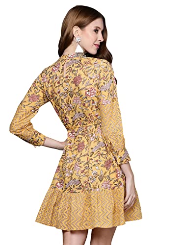 Image of ishin Women's Knee-Length Embellished Floral Dress