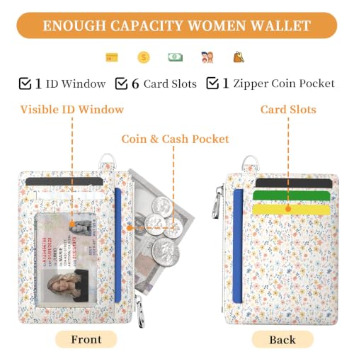 Image of Hancynir White Floral Small Wallet Women Credit Card Holder, RFID Slim