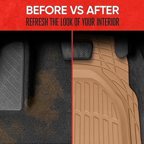 Image of Motor Trend FlexTough Floor Mats for Cars, Beige Deep Dish All-Weather Mats, Waterproof Trim-To Fit Automotive Floor Mats for Cars Trucks SUV, Universal Floor Liner Car Accessories
