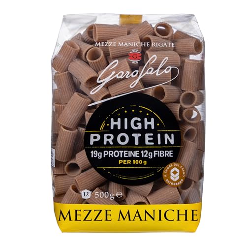 Garofalo High Protein Mezze Maniche Pasta Premium Durum Wheat Semolina 19 g Protein & 12 g Fibre per 100 g Italian Made 500 g