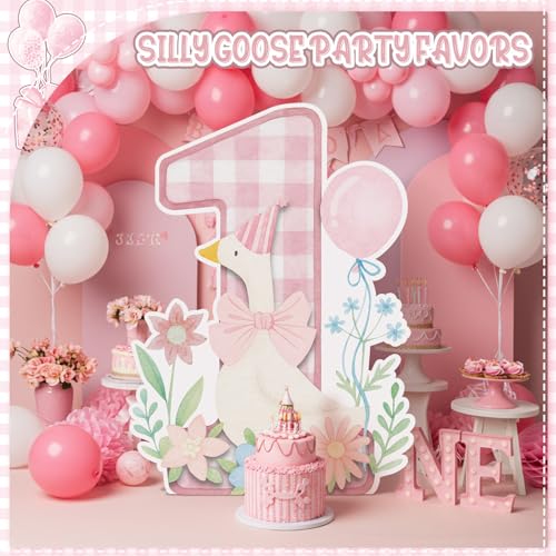 Image of Croblissful One Silly Goose Party Decorations 1st Birthday Backdrop Duck Animal Background Prop for Birthday Baby Shower Party Supplies(Light Pink,One Goose)