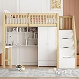 Photo Gallery soweiz lettino a soppalco 90 x 200 cm con grande armadio, scaffale e tavolo, spazio per scale, in legno, senza materasso (colore legno) Photo Gallery soweiz lettino a soppalco 90 x 200 cm con grande armadio, scaffale e tavolo, spazio per scale, in legno, senza materasso (colore legno)
