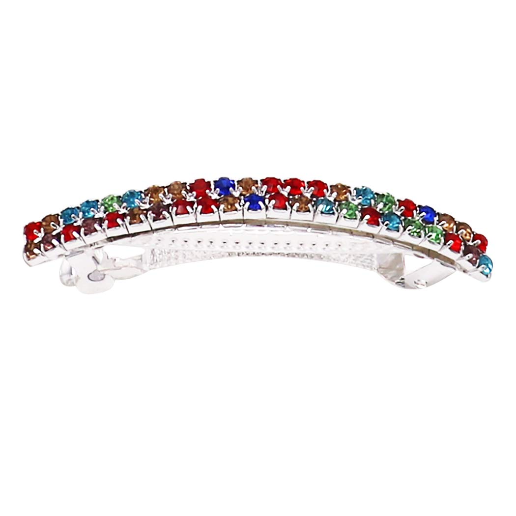 Rosemarie Collections Women's Classic Style Double Row Crystal Rhinestone Locking Hair Clip Barrette, 3" (Multicolor), Crystal