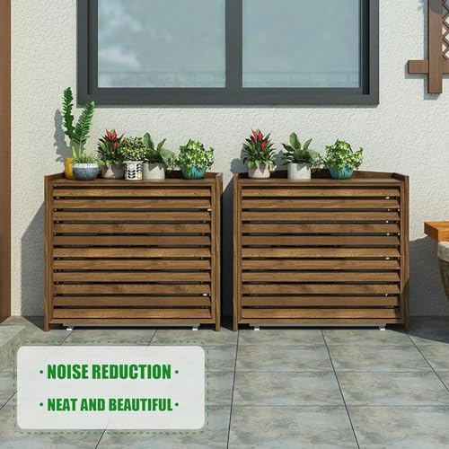 Housse de climatisation extérieure en bois pour balcon et terrasse avec support de fleurs surélevé - 5