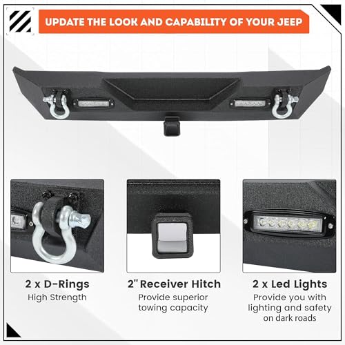 Image of ECOTRIC Rear Bumper Compatible with 1987-2006 Jeep Wrangler YJ TJ