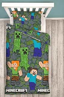 Minecraft Official Single Duvet Cover Set Gamer Design, Green