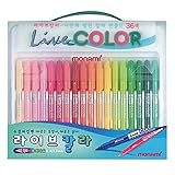MONAMI LIVE COLOR Water-Based Twin Marker, Fine & Bullet Dual Tip Marker for Coloring/Drawing/Lettering/Decorating/Writing on notebooks and planners, Color Body Design 36-Pack