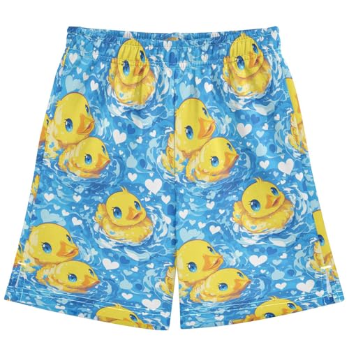 Boys Athletic Shorts with Pockets Blue Eyes Yellow Duck Running Basketball Shorts for Youth Elastic Waist Size 7-8