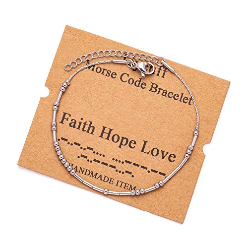 Image of JoycuFF Inspirational Morse Code Bracelets for Women Silver Beads Jewelry Encouragement Mantra Gifts for Her