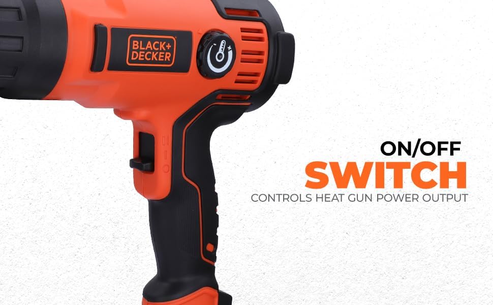 Close-up of the ON/OFF switch on the heat gun handle.