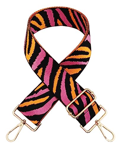Image of Zhiheng Zebra Pattern Adjustable Bag Strap Replacement 2inch Wide Striped Jacquard Woven Belt for Purse Shoulder Guitar Camera Bag (Black Rose Orange)