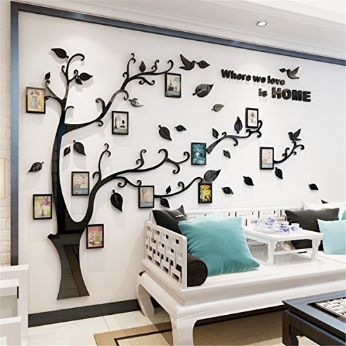 DIY 3D Enorme Marco de la Foto Árbol Pegatinas de Pared Cristal Acrílico Calcomanías Murales Decoración Hogareña Artes de la Pared (Negro, Lzquierda a Derecha, XL) Cover
