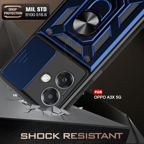 Image of Armor Bumper Back Cover Case for Oppo A3X 5G Rotating Camera Cover, Ring Holder & Kickstand | Heavy Duty & 360 Degree Protection Oppo A3X 5G Back Cover (Blue).