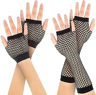 2 Pairs Long and Short Fishnet Gloves Fingerless Fishnet Gloves Net Mesh Gloves 80s Fishnet Gloves Hand Gloves for 80s Fancy Dress Costume Accessory Party Supplies