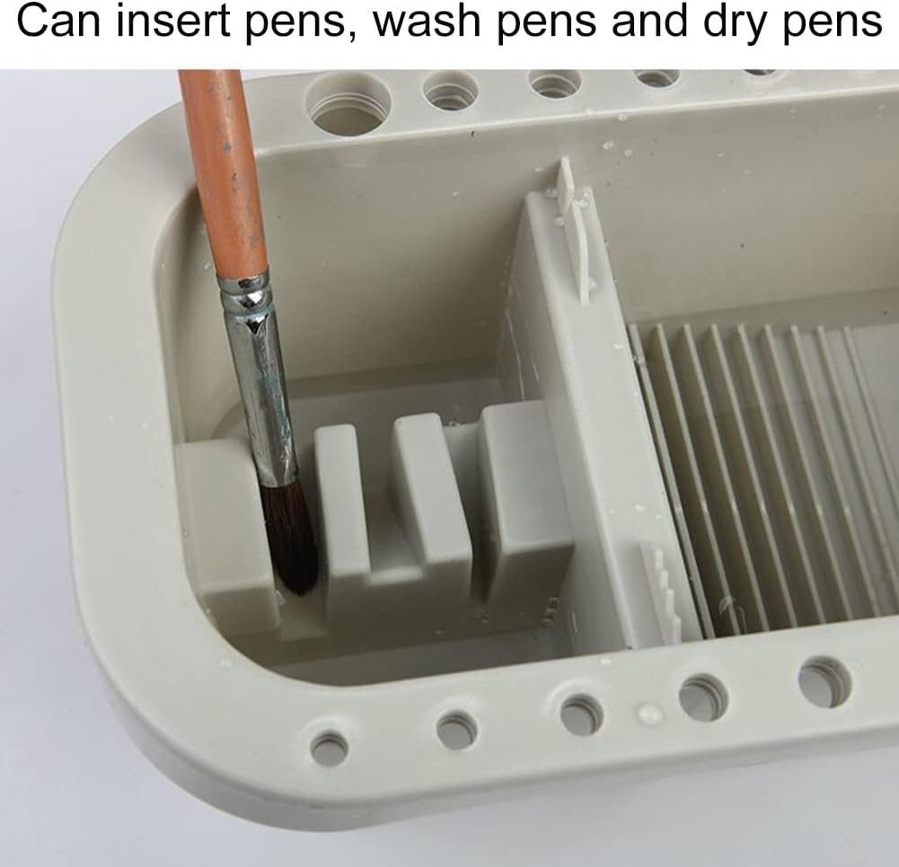Oil Paint Brush Cleaner with Paint Palette Tray, 16 Hole Paintbrush Holder, Resuable Pain-t Brush Holder, Cleaning Basins, Pain-t Cups with Lids, for Watercolor Painting Cleaning(COLOR:grey)