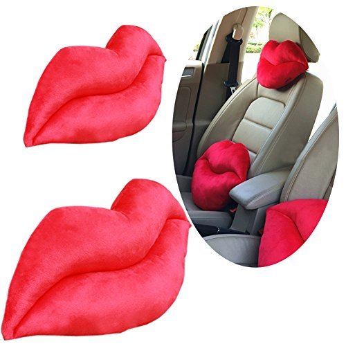 Lzttyee 2Pcs Short Plush Creative Lip Beard Shape Car Seat Neck Cushion Headrest