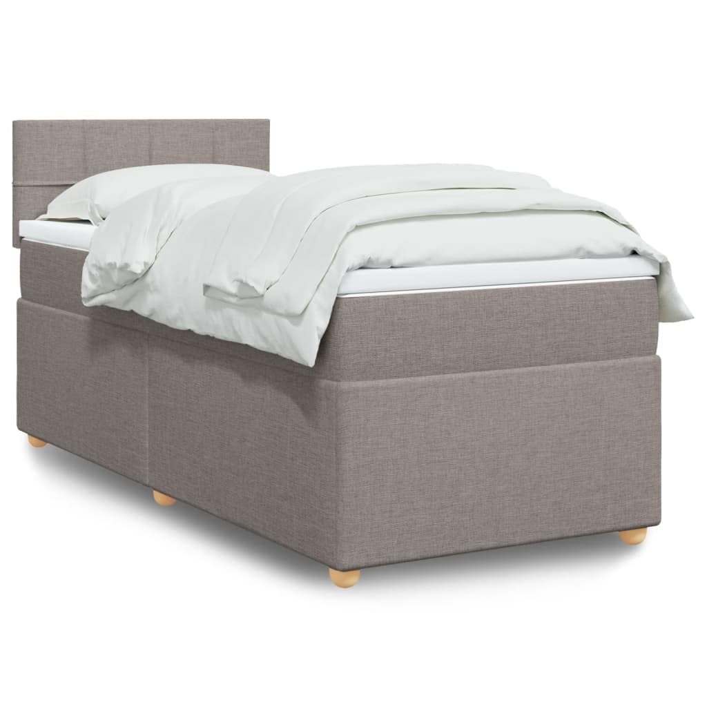 Sprężynowy materac kieszeniowy tkanina poliestrowa Taupe 100x200 cm | Łóżko kontynentalne z materacem 100x200 cm, taupe, tkanina, z topperem i stelażem