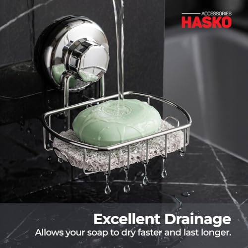 HASKO Suction Soap Dish with Hooks | Powerful Vacuum Suction Cup Soap Holder | Soap Basket Holder for Bathroom & Kitchen (Polished Stainless Steel SS304) by HASKO accessories - Used condition - Image 3