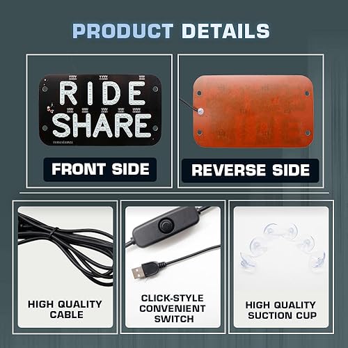 Cartel LED para taxi RIDESHARE con cable USB 6ft miniatura 3