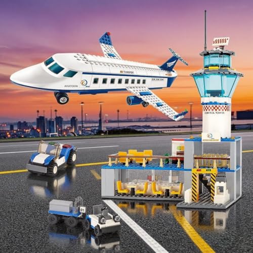 Image of SKY LINE OCEAN || City Airplane Building Kit || 518 +pcs || Airport Passenger Plane with|| led Lights in Radar Tower|| & Baggage Truck || (2 Year Structural Warranty)