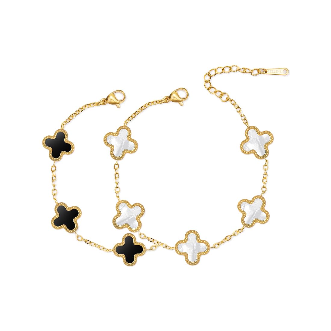 AOWVUTS2PCS Bracelets for Womens Four Leaf Clover Bracelet Set 18K Gold Plated Stainless Steel Lucky Leaf Bracelet Clover Friendship Bracelets Adjustable Bracelets Jewelry Gift for Ladies Girls