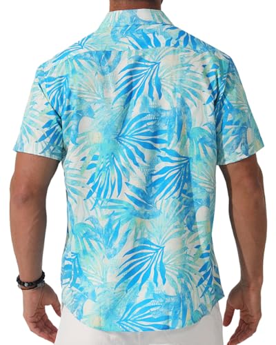 Men Hawaiian Shirt Floral Print Casual Short Sleeve Button Down Shirt Tropical Vacation Beach Tops3