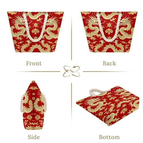 Portable Tote Bag for Women Waterproof Handbag Large Shoulder Bags Travel Grocery Bags with Hemp Rope4