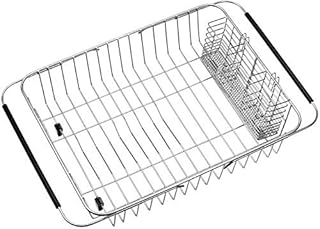 SANNO Dish Drying Rack with Stainless Steel Utensil Holder Large Dish Rack Drainer Drain Expandable Dish Rack Shelf Dish Rack in Sink or Over Sink or On Counter Rustproof Stainless Steel