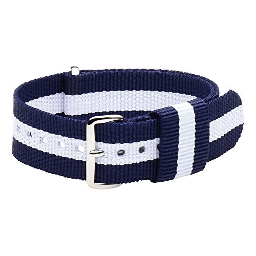Clockwork Synergy, LLC Ladies 18mm Ballistic SS Raf Nylon Loop Navy Blue/White Watch Strap Band