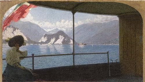 Affiche impression paysage lac pour mur vide, grand tableau un bateau sur le lac Majeur