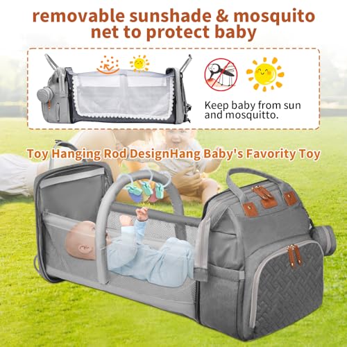 LHDYMXYN Baby Diaper Bags with Changing Station, Multifunctional Diaper Bag Backpack for Moms Dads with USB Charging Port, Waterproof Travel Diaper, Baby Shower Gifts for Baby Boy & Girls (Gray) - Thumbnail 3