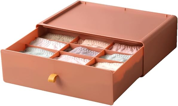 Sock Underwear Organizer Dividers | 12 Cell Large Stackable Plastic Closet Drawer | Red Storage Bin for Bra, Socks, Ties, Cable, Decor
