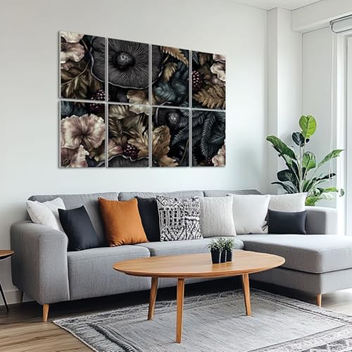 Paneles acústicos artísticos absorventes de sonido 8 piezas 48"x32" decorativos en negro con diseño floral y setas miniatura 6