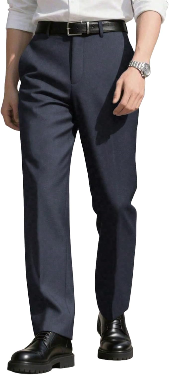 Men's Classic Flat Front Dress Pants-Expandable Waist Regular Fit Casual Business Golf Pants for Work