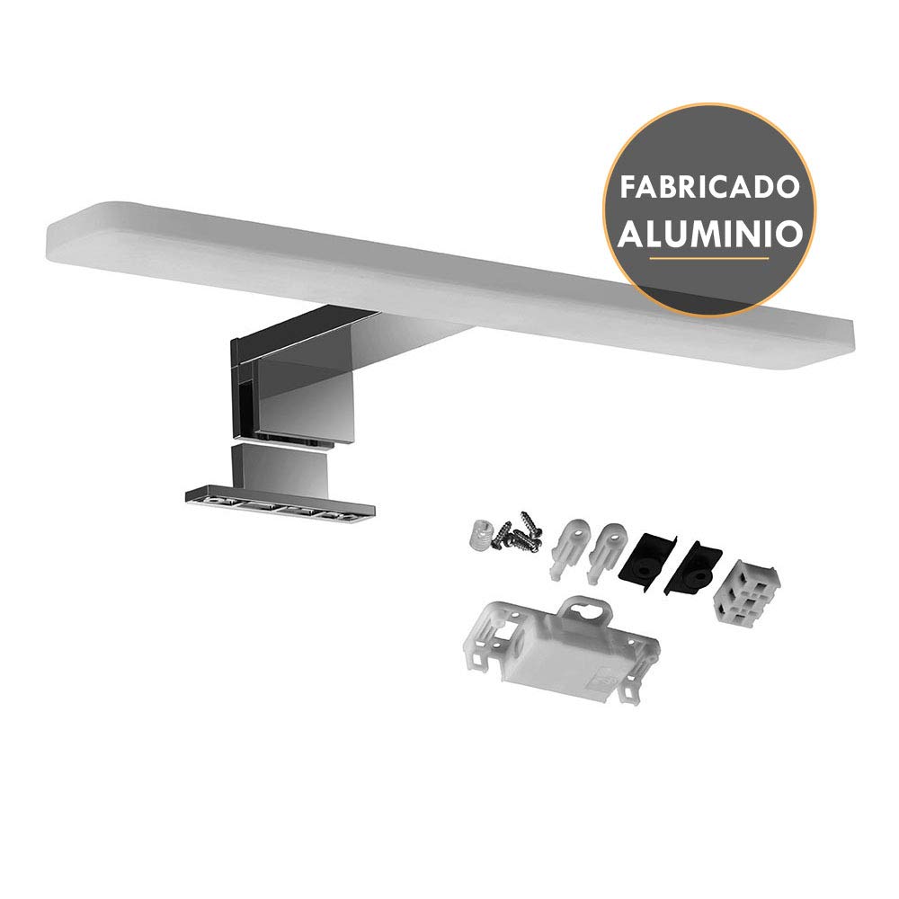 Kibath Aplique Led 60cm 13,8W, indicado para baño. Colocación con Soporte Universal para Espejo, Mueble y camerino. Iluminación fría Uniforme. Fabricado en Aluminio, 13.8 W, Cromo Brillo, 60