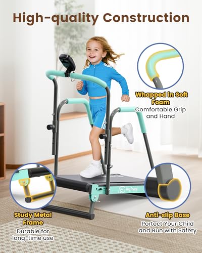 Image of Kids Treadmill, Treadmill for Kids Manual with Handle Bar Up to 165Lbs Capacity, Upgraded Kids Exercise Equipment with 2 Adjustable Incline Mode & 4 Level Upright Height