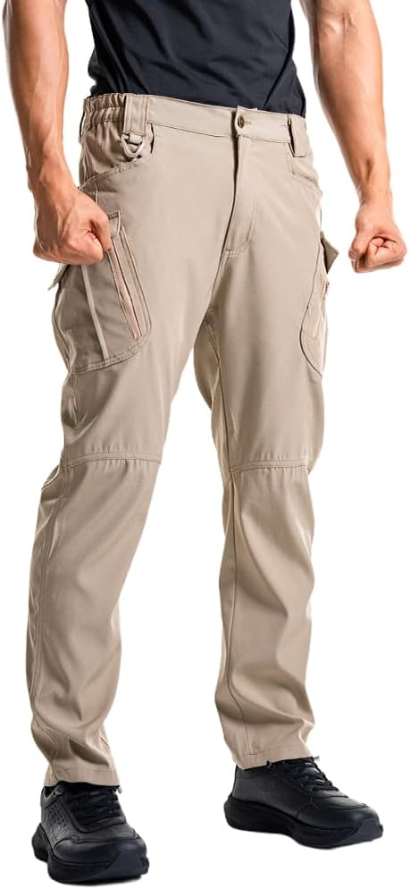 SONICCAT Men's Tactical Cargo Pants with 9 Pockets Waterproof Ripstop Stretch Lightweight for Outdoor Hiking, Work, Utility