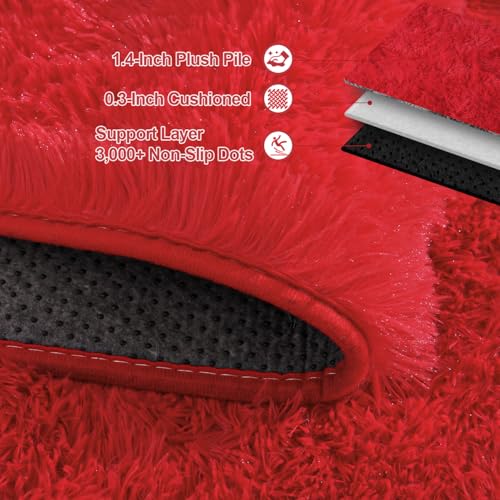 Large Soft Fluffy Rugs for Living Room, 9x12 Feet, Red Faux Fur Area Rug - Plush Non-Slip Shag Shaggy Carpet for Bedroom, Kids Boys Girls Dorm Nursery Room